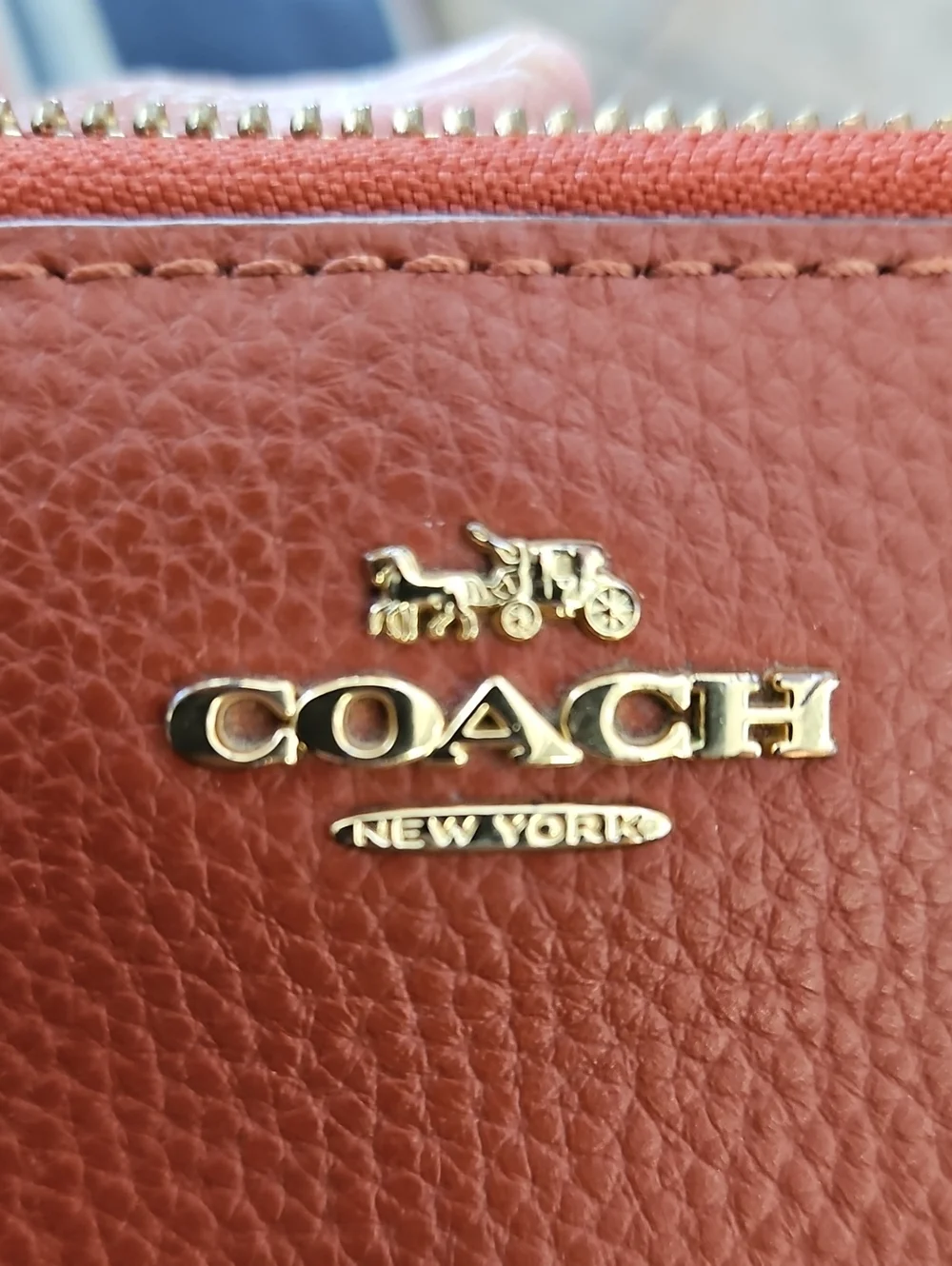 Coach Pebbled Zip Wallet - Rust Brown